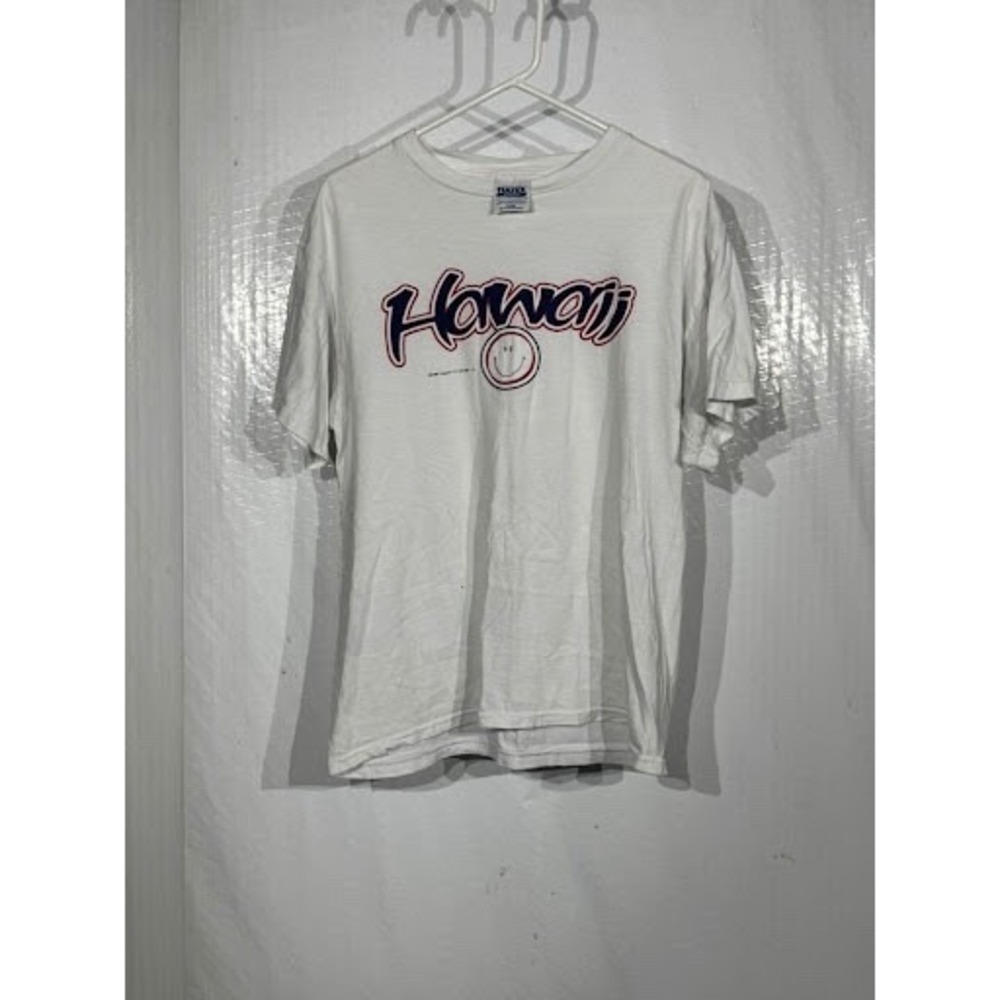Vintage 1998 Tultex Hawaii T-Shirt White Graphic Tee Smiley Face Retro Large